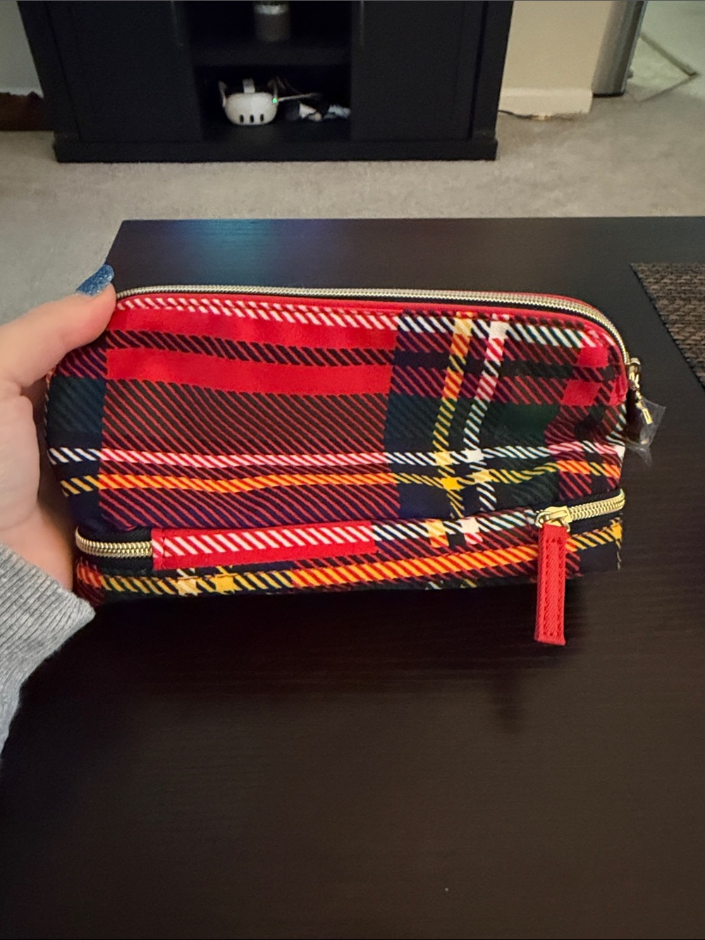 Estée Lauder limited edition Tartan plaid cosmetic bag 2 compartments - Picture 7 of 11